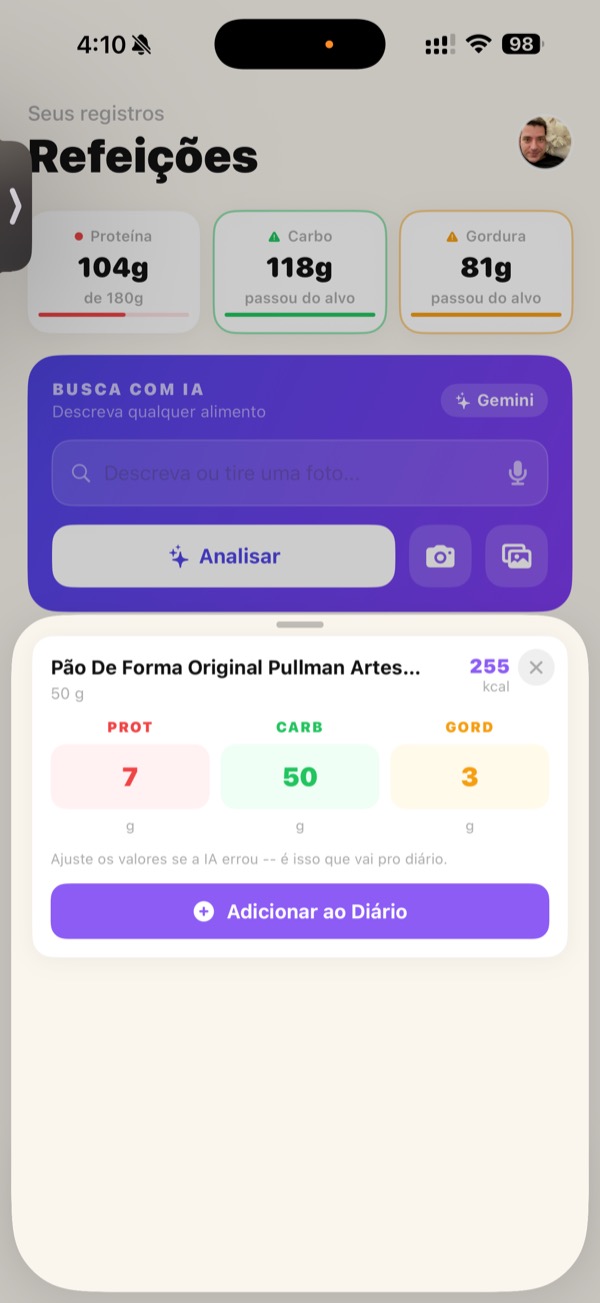 Leitura de codigo de barras trazendo os macros de um produto embalado